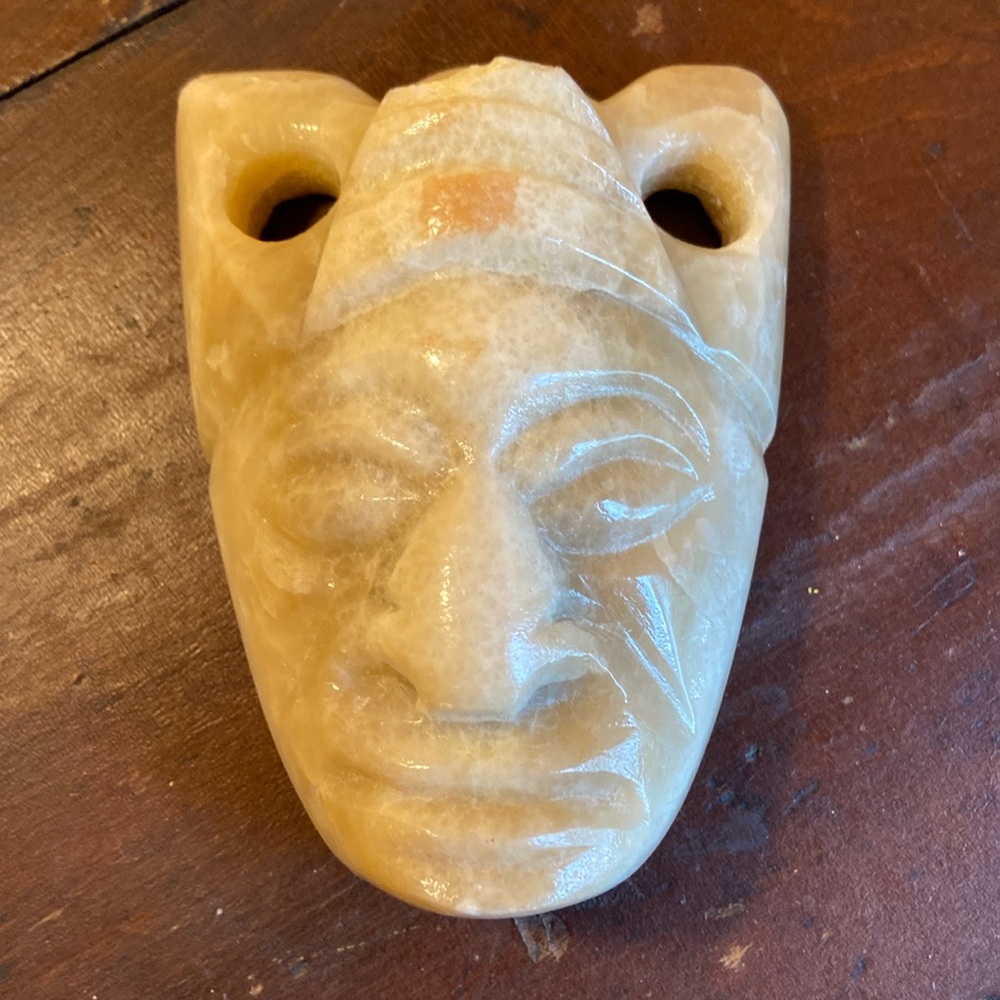 Carved Stone Face Mask Tribal Agate? Jade? Heavy Handmade Artist chiseled face